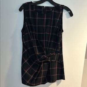 Ann Taylor Black Red White Plaid Side Cinch Sleeveless Blouse